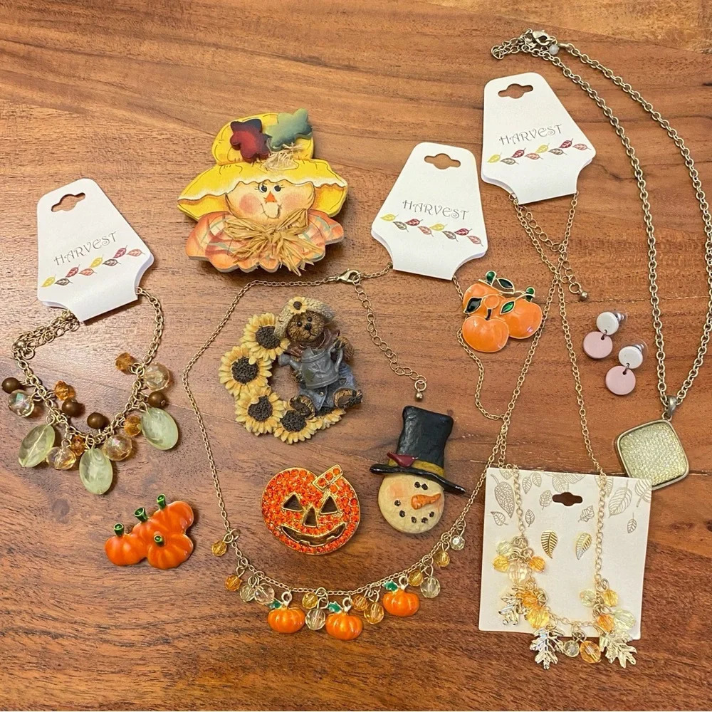 Fall Harvest Thanksgiving Assorted  Lot of Jewelry and Brooches
